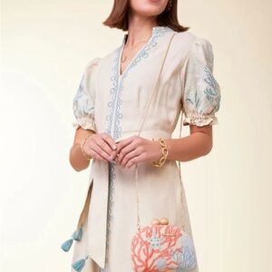 Spartina 449 | Cream Linen Dress with Blue Tassel Belt